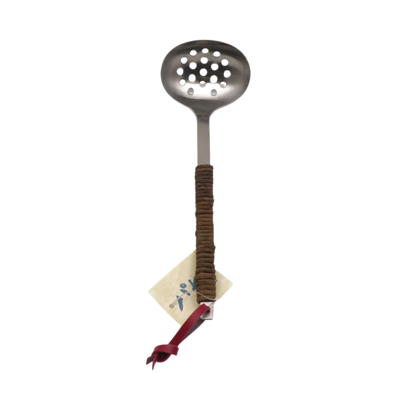 Stainless Slotted Ladle With Akebi Handle Small