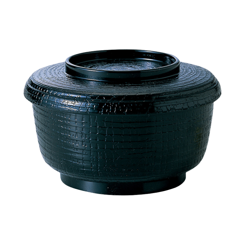 ABS Resin Zelkova Black Rice Bowl With Lid